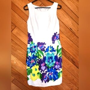 Dressbarn white and colorful floral watercolor sheath sleeveless dress size 4